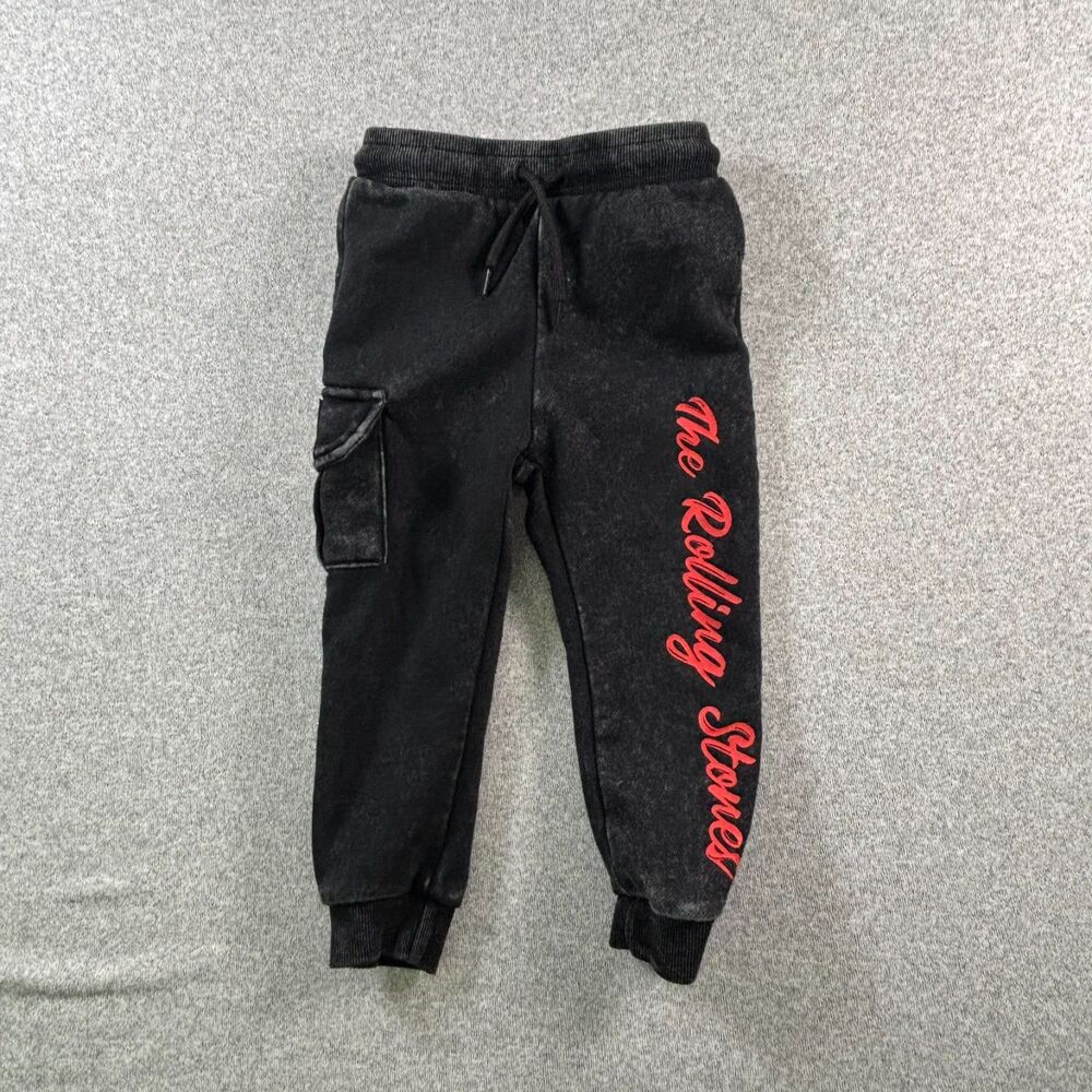 The Rolling Stones Toddler Joggers 2T Black Acid Wash Cargo Rock Sweatpants